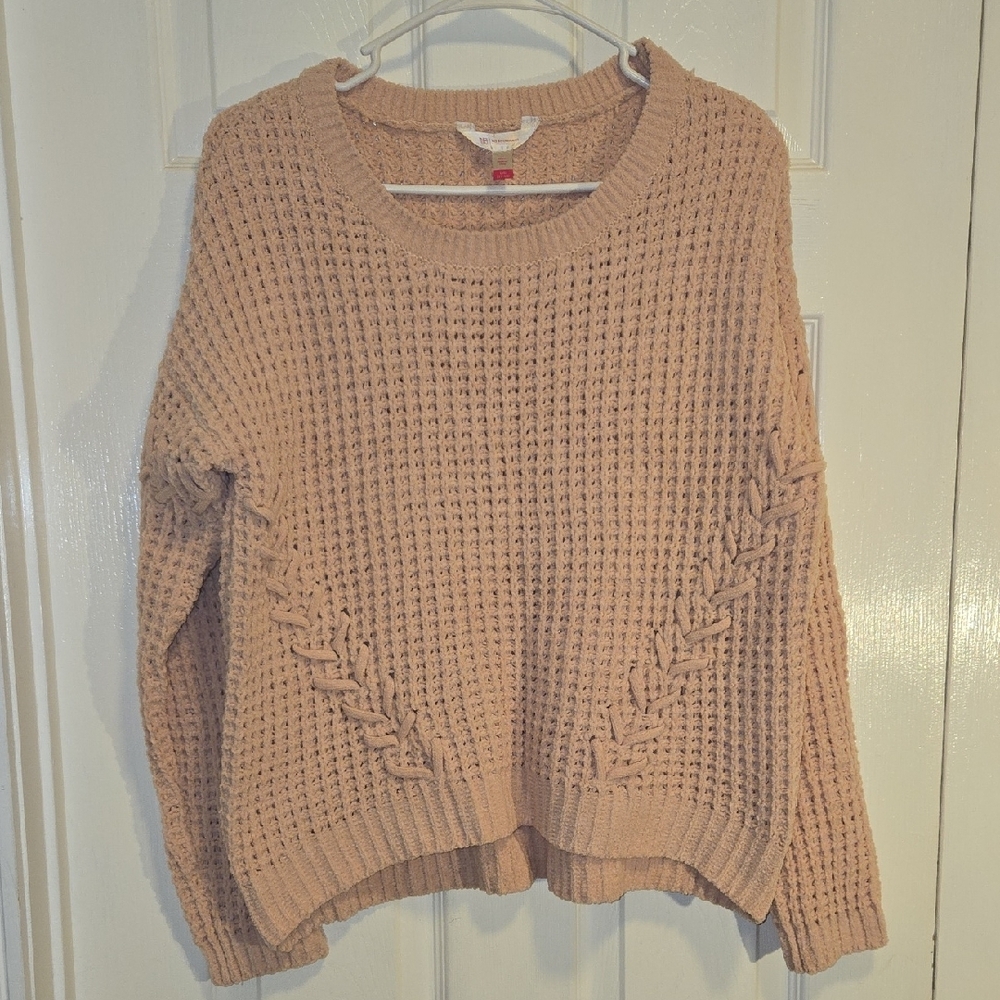SO Cream Crew Neck Sweater with Textured Knit